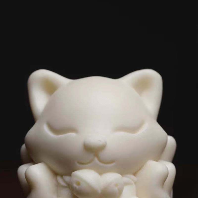 Mini Nine-Tailed Fox Ivory Fruit Sandalwood Green Sandalwood Blessing Decoration