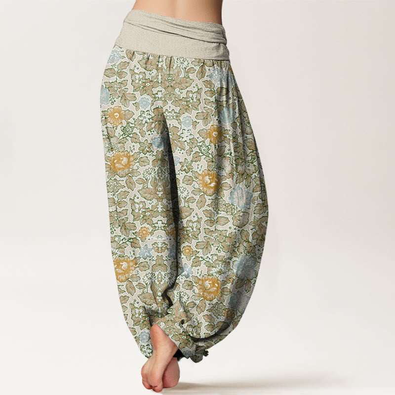 Casual Colorful Hibiscus Plant Pattern Women's Elastic Waist Harem Pants