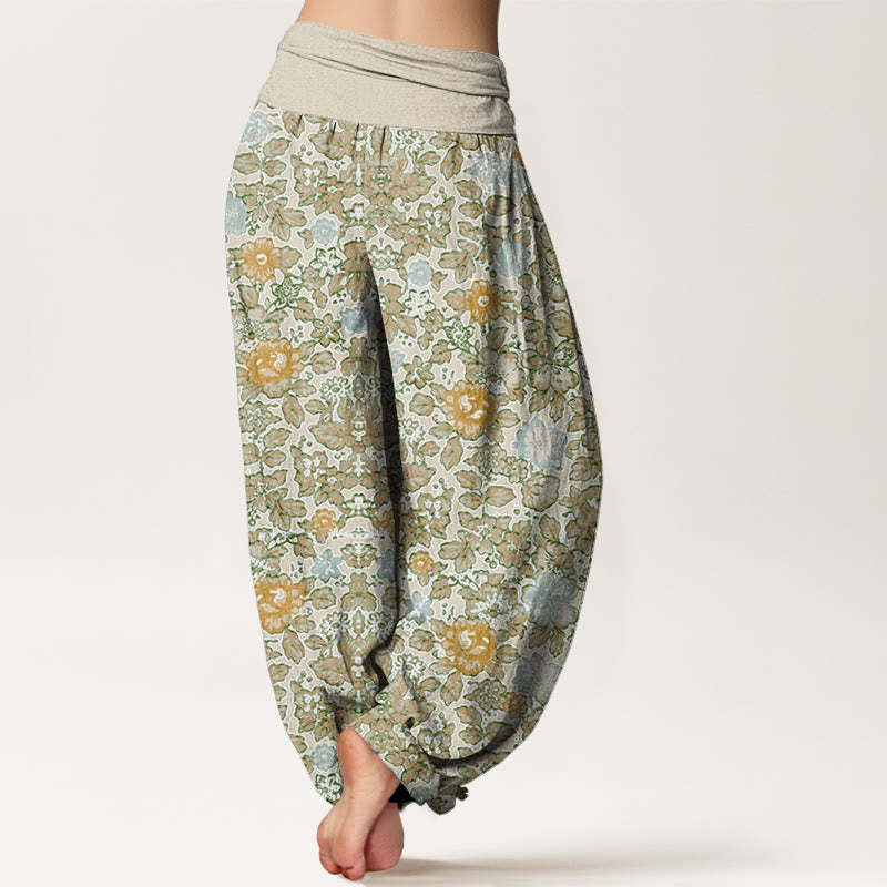 Casual Colorful Hibiscus Plant Pattern Women's Elastic Waist Harem Pants