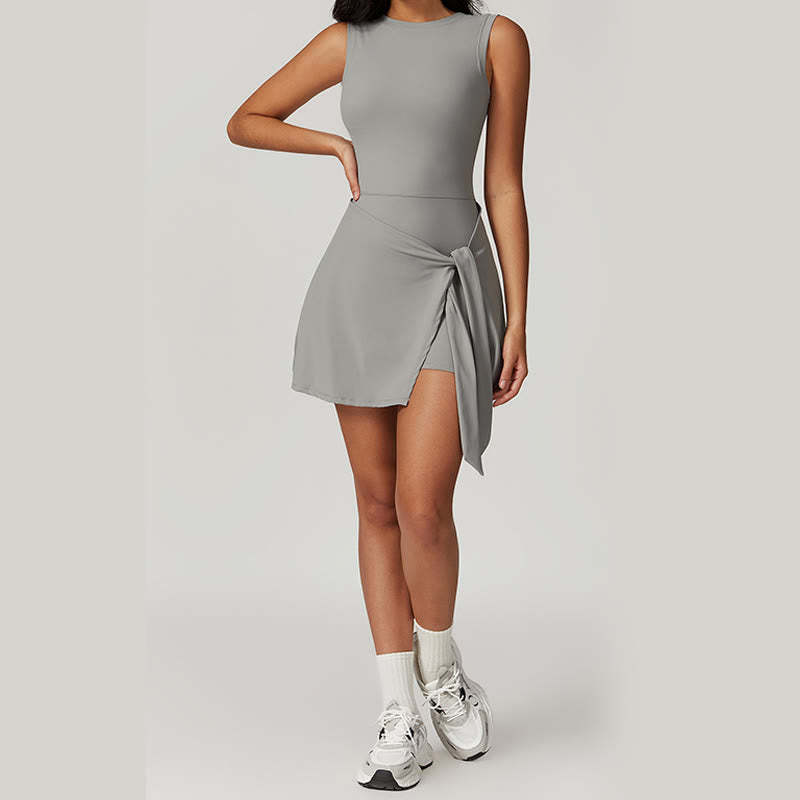 Solid Color Sports Tennis Yoga Lace-up Women Sports Dress