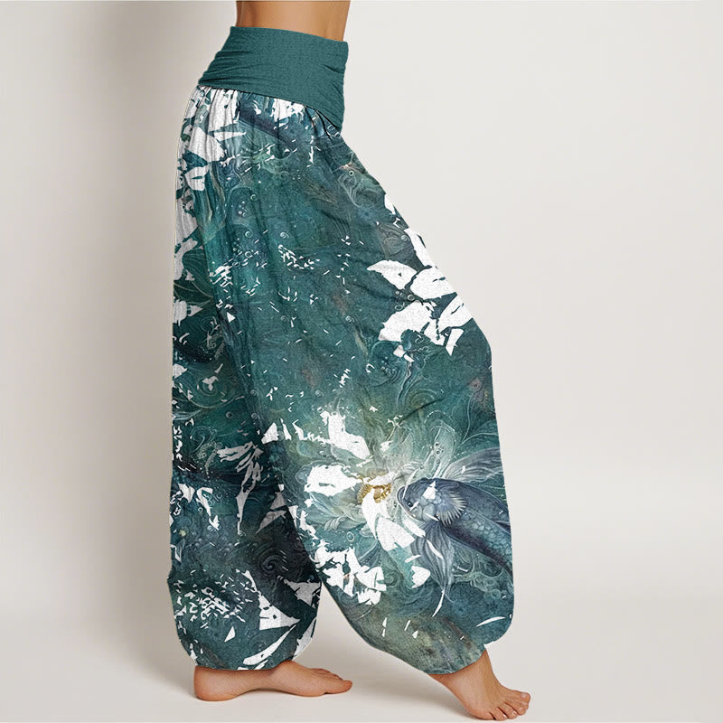 Casual Flowers Fish Pattern Women's Elastic Waist Harem Pants