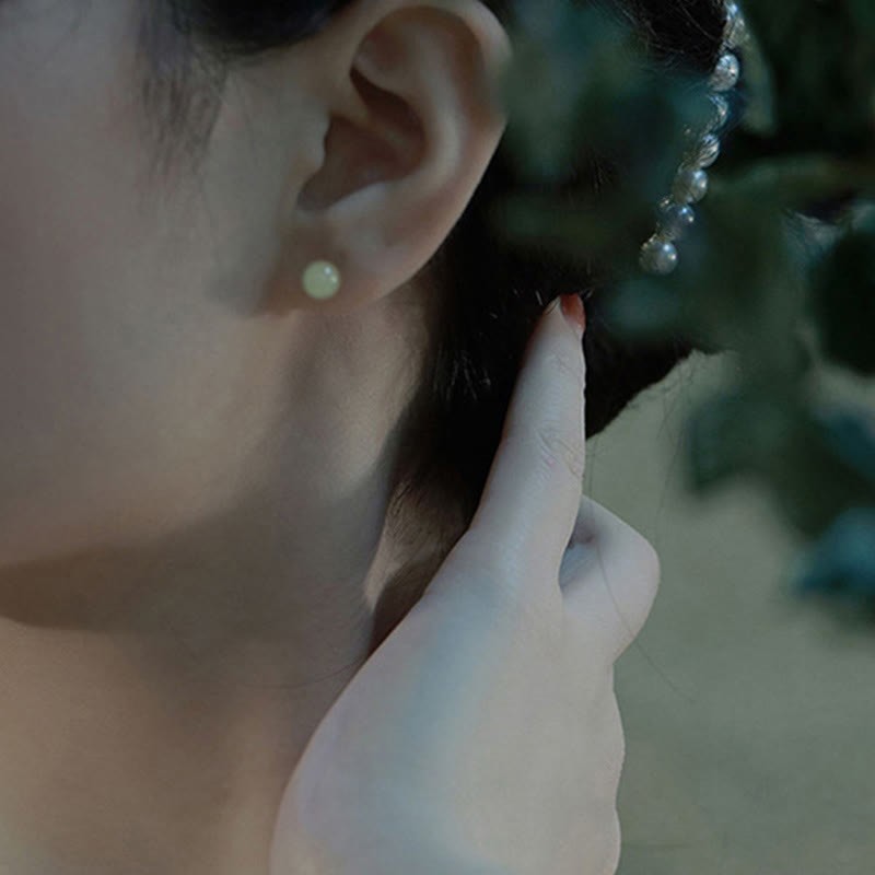 Round Jade Beaded Luck Stud Earrings