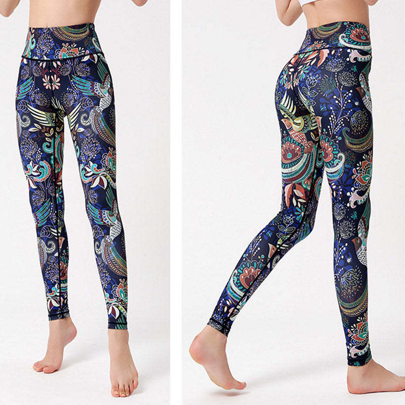 Flowers Leaves Birds Print Pants Sports Fitness Yoga Dance Leggings Women's Yoga Pants
