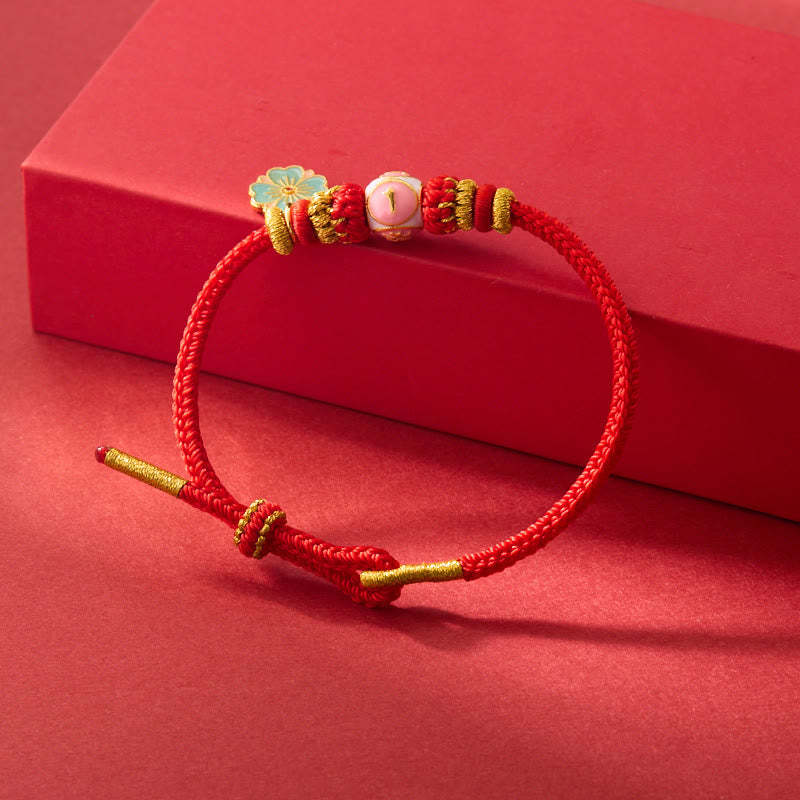 Red String Gold Plated Copper Peach Blossom Yi Fan Feng Shun Protection Braided Bracelet