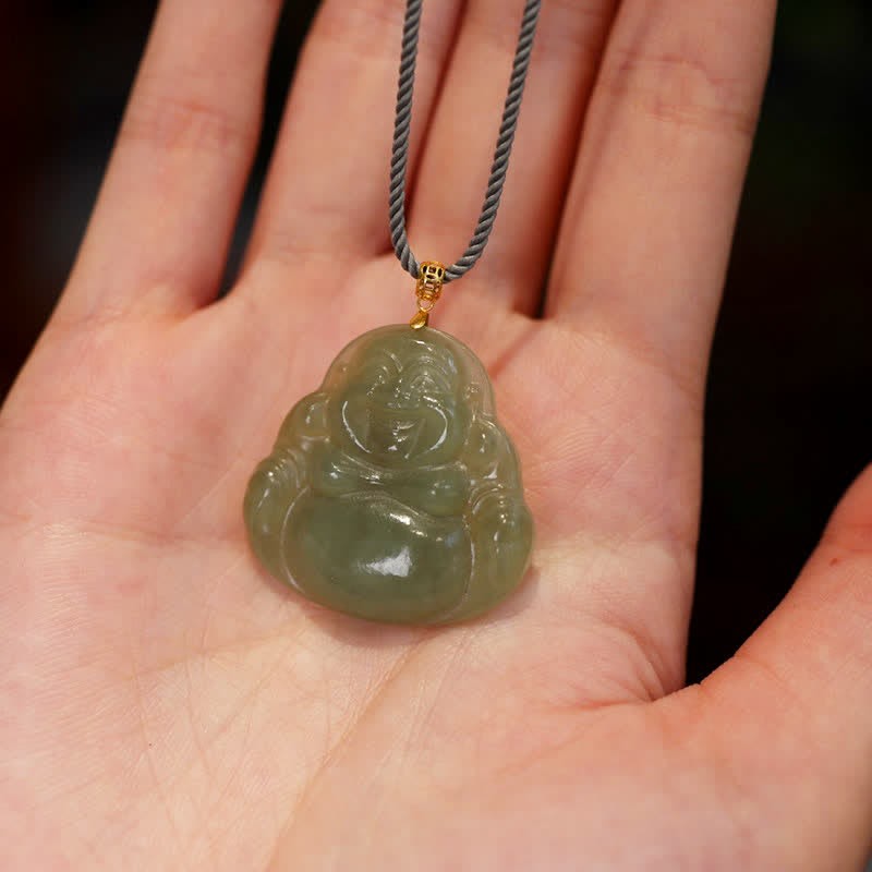 18K Gold Laughing mystic zen Jade Abundance Necklace String Pendant