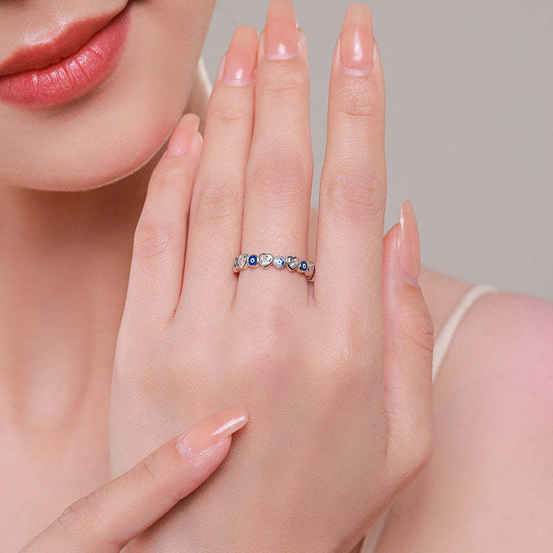 925 Sterling Silver Evil Eye Love Heart Zircon Blessing Ring