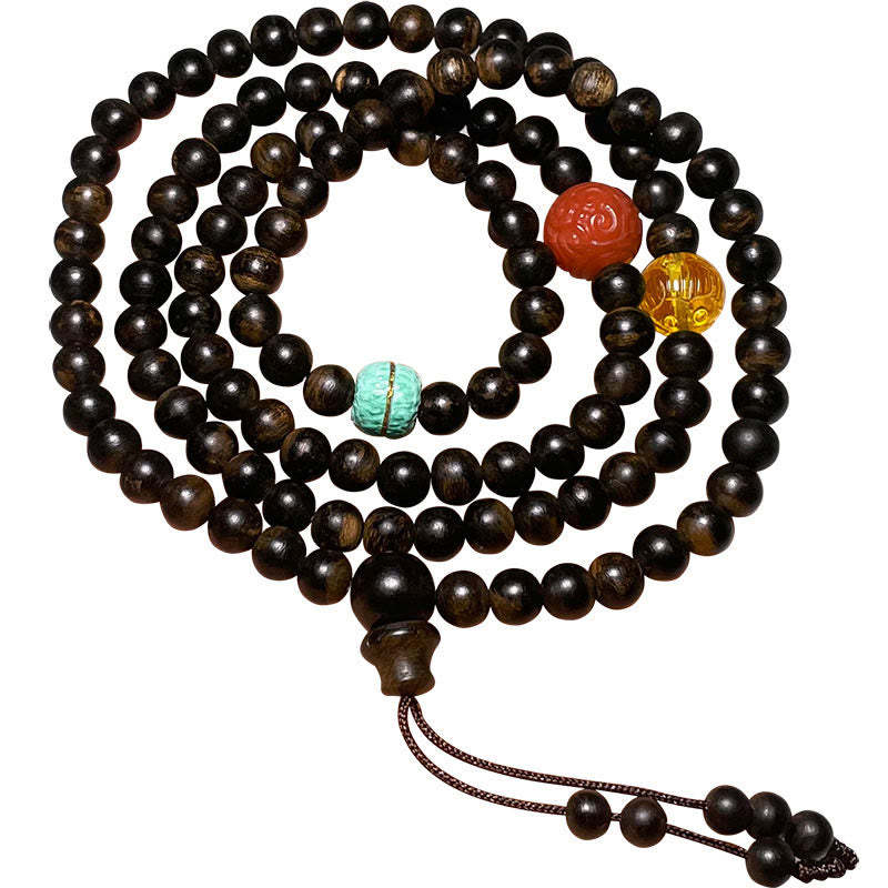 Nha Trang Bai Qinan Agarwood Turquoise Amber Red Agate Strength Meditation Bracelet