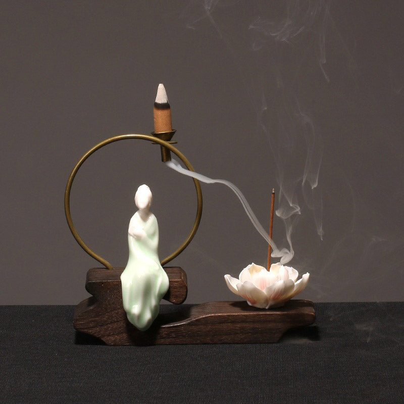 Ceramic Lotus Healing Meditation Incense Burner Decoration