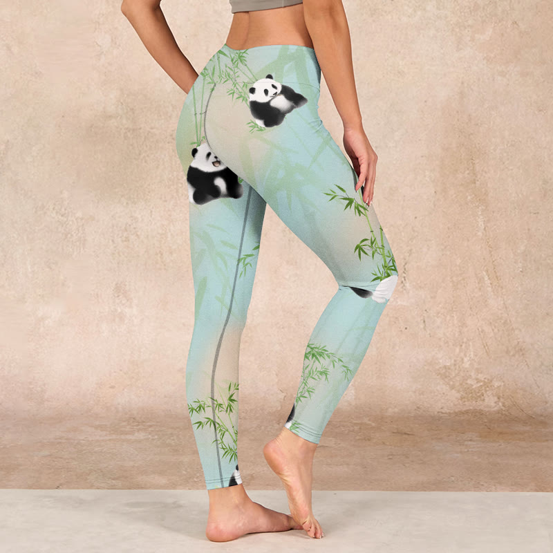Pandas Bamboo Print Gym Leggings Women's Yoga Pants
