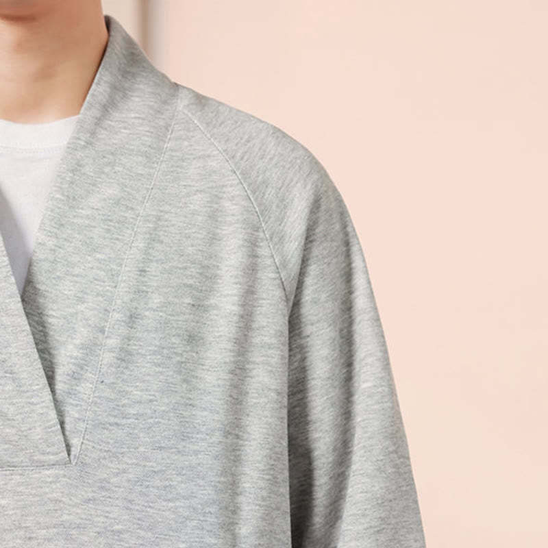 Fall Simple V-Neck Men's Sweatshirt Cotton Pullover With Pockets