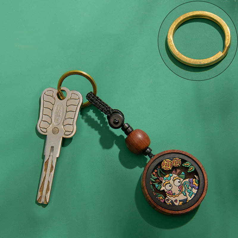 Year Of The Dragon Hand Painted Chinese Zodiac Rosewood Carved Calm Key Chain