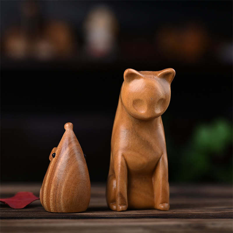 Small Cat Mouse Green Sandalwood African Red Rosewood Peace Home Decoration