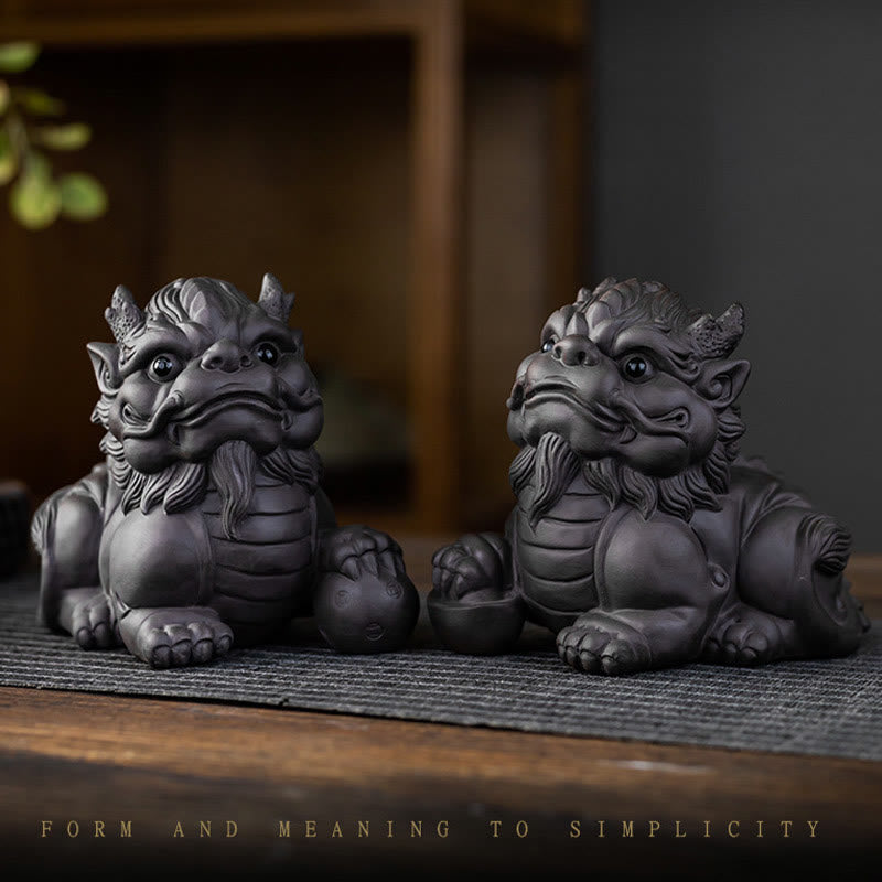 PiXiu Ingot Ball Purple Clay Ceramic Tea Pet Wealth Home Figurine Decoration
