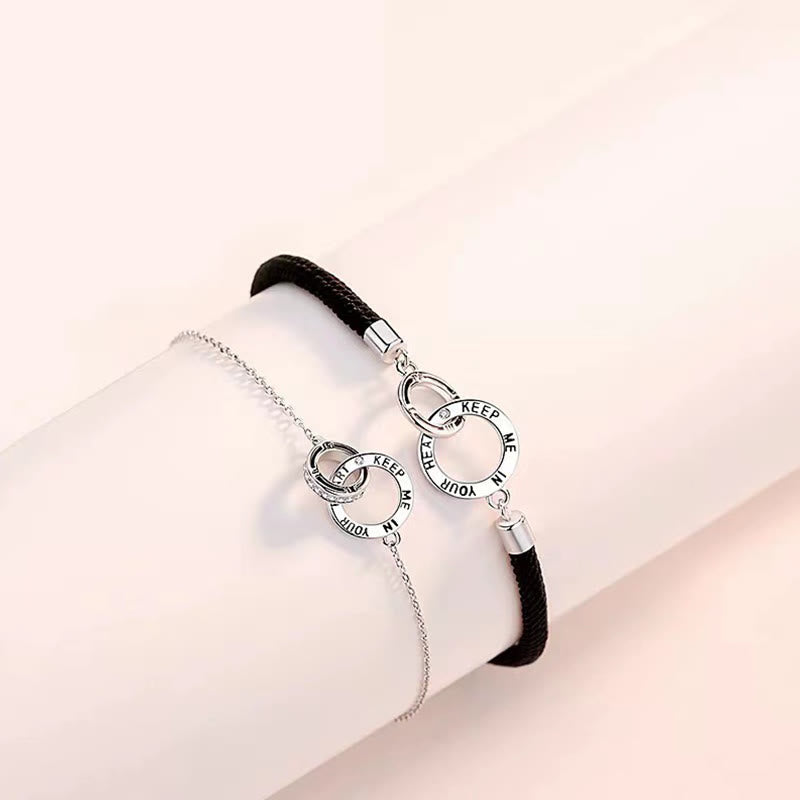KEEP ME IN YOUR HEART Design Interlocking Circles Healing Couple Chain Bracelet
