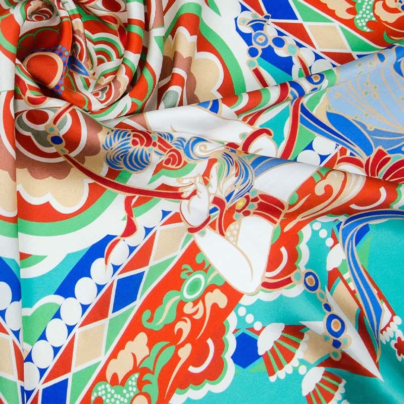 Dunhuang Musician Playing Frescoes 100% Mulberry Silk Scarf Premium Grade 6A Dunhuang Silk Shawl