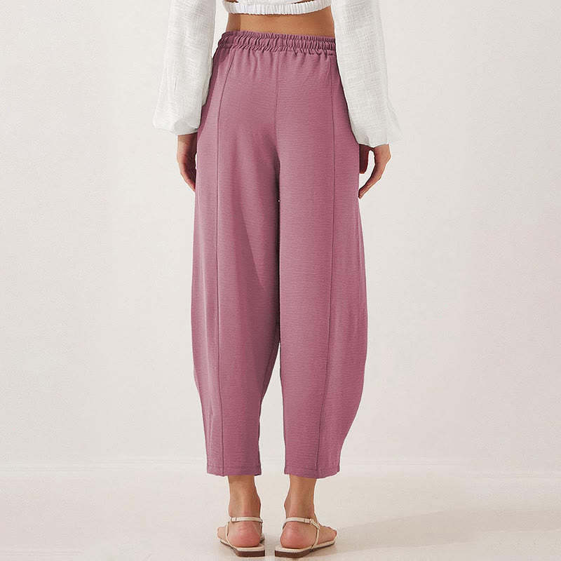 Casual Plain Loose Drawstring Women's Polyester 7/8 Length Pants  With Pockets