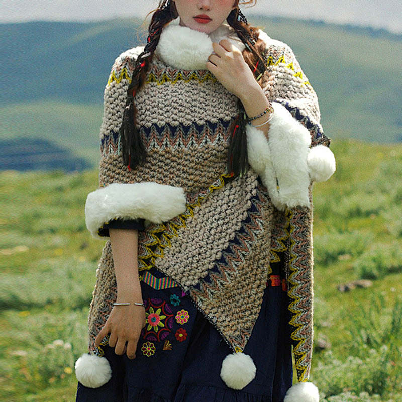 Tibetan Multicolored Striped Shawl Winter Cozy Travel Scarf Wrap