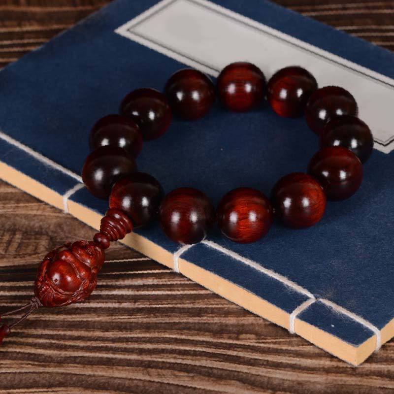 Small Leaf Red Sandalwood Laughing mystic zen God of Wealth Protection Bracelet