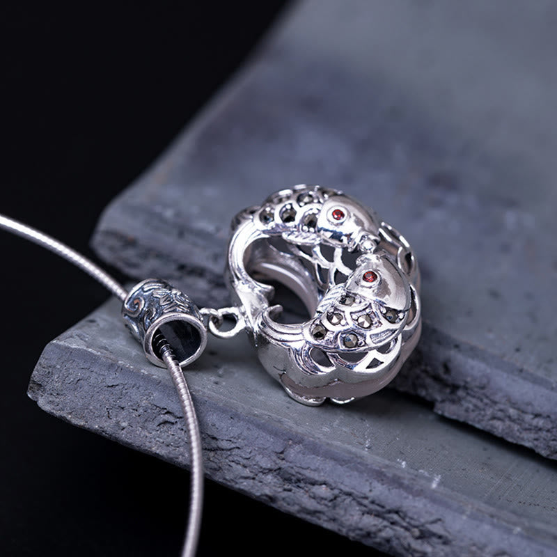 925 Sterling Silver Natural Chalcedony Lock of Good Wishes Koi Fish Luck Necklace Pendant