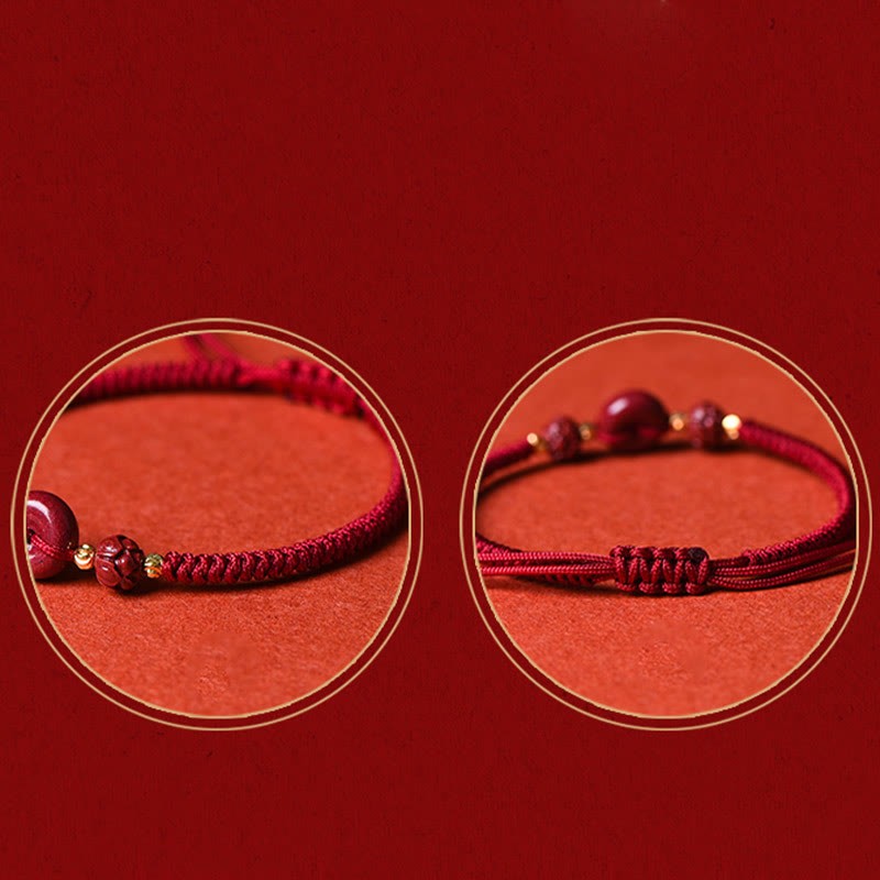 Handmade Cinnabar Peace Buckle Lotus Calm Blessing Braided Rope Bracelet