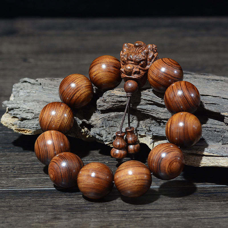 Rosewood Green Sandalwood Small Leaf Red Sandalwood Agarwood Dragon Carved Protection Bracelet