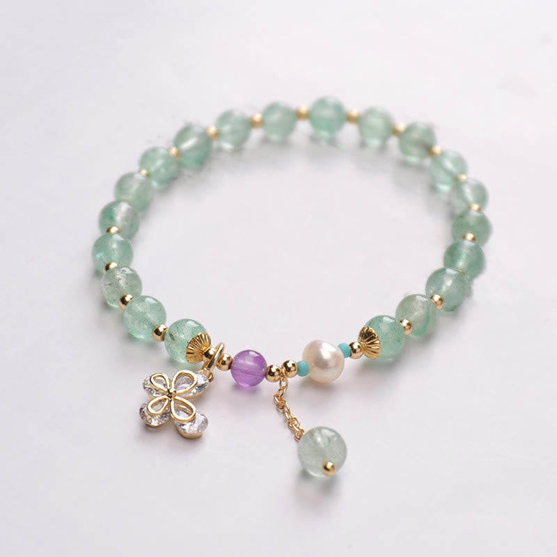 Natural Strawberry Quartz Green Strawberry Quartz Butterfly Charm Love Bracelet