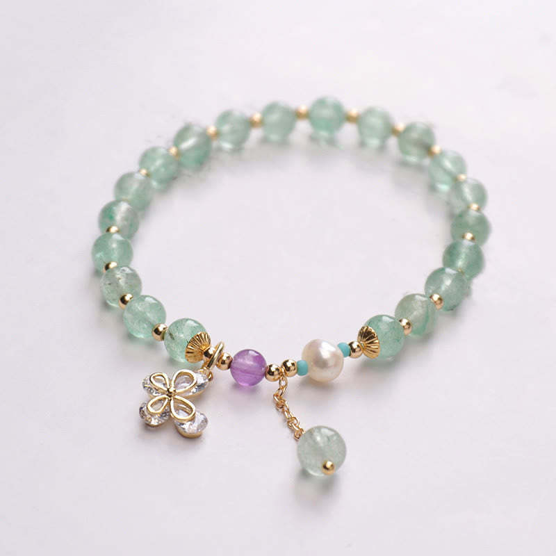 Natural Strawberry Quartz Green Strawberry Quartz Butterfly Charm Love Bracelet