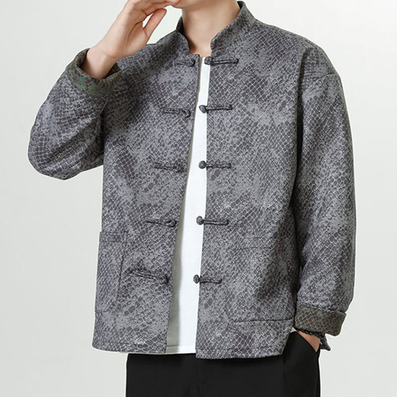 Casual Suede Python Pattern Frog-button Cotton Men's Jacket Shirt Clothing