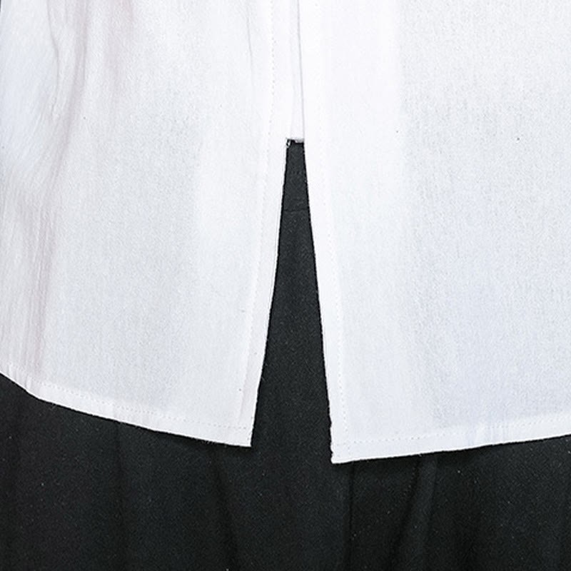 Fall Solid Long Sleeve Frog-Button Shirt Linen Men Zen Clothing