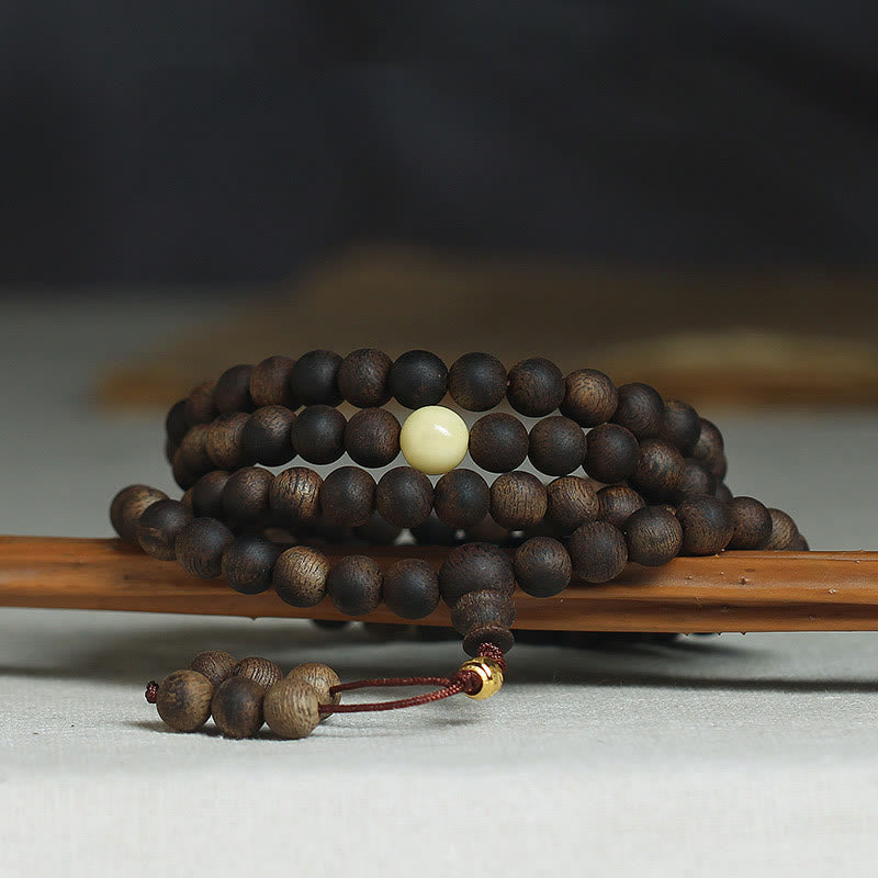 999 Gold Tarakan 108 Mala Beads Agarwood Amber Ward Off Evil Spirits Bracelet