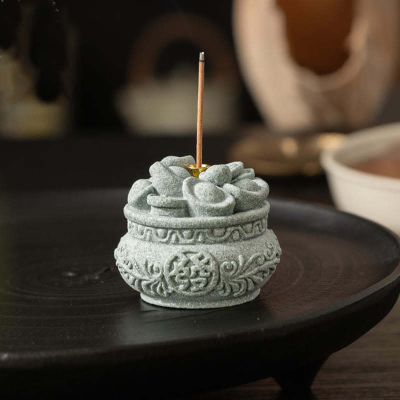 Chinese Character Fu Ingots Healing Incense Burner Desk Decoration