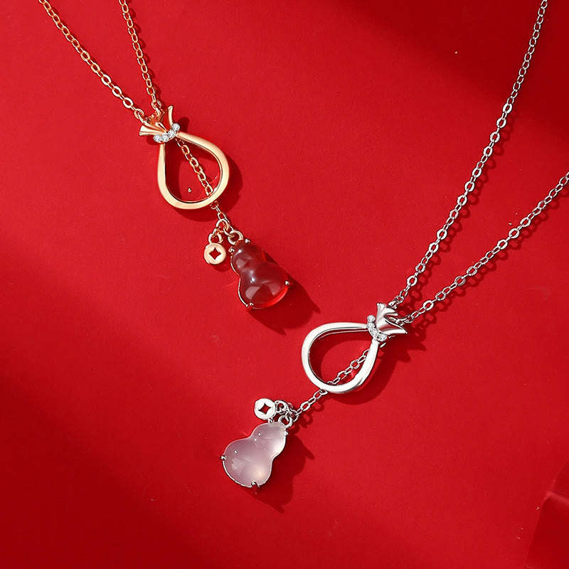 Red Agate Chalcedony 925 Sterling Silver Gourd Lucky Bag Confidence Necklace Pendant