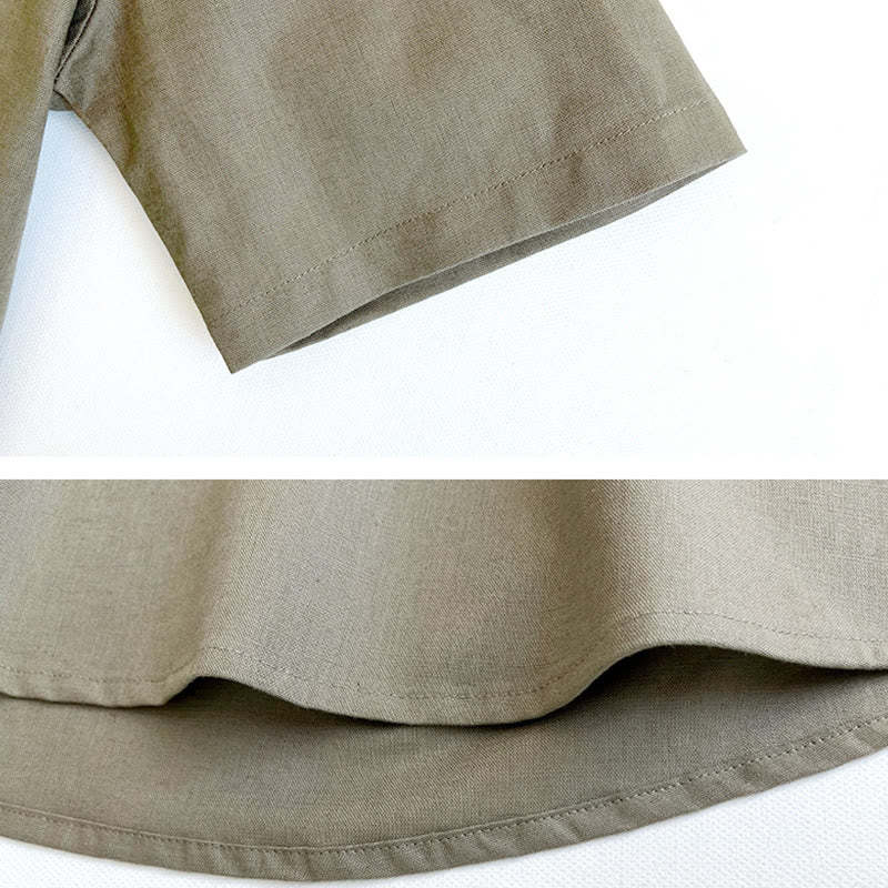 Solid Color Men Short Sleeve Button Linen Shirt
