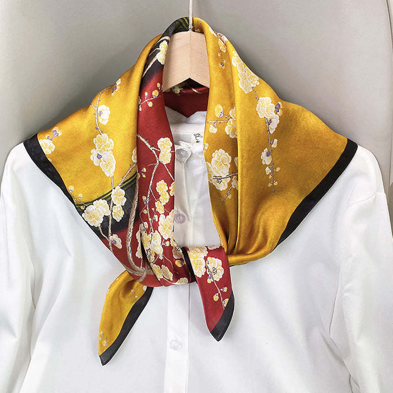 Pastoral Scene Hot Air Balloon Spring Blossom 100% Mulberry Silk Neck Hair Scarf