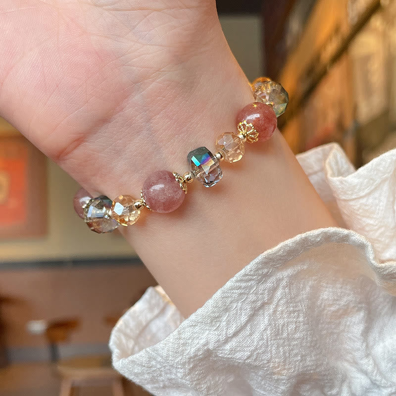 Natural Strawberry Quartz Colorful Crystal Positive Bracelet