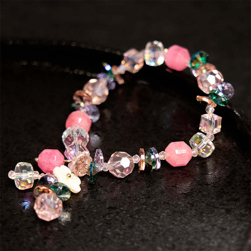Pink Crystal Green Crystal White Crystal Flower Warmth Bracelet