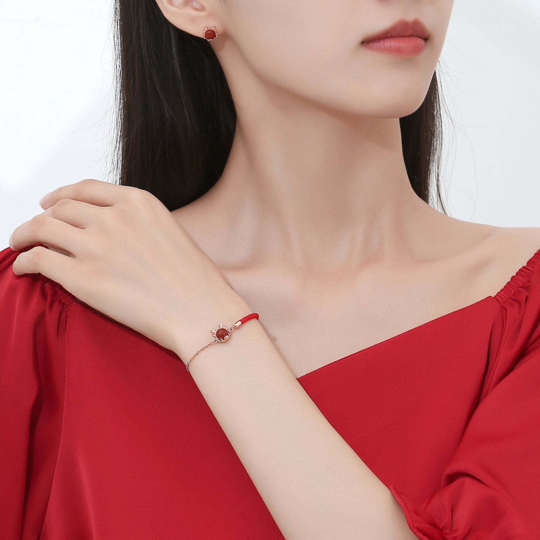 ???A Flash Sale-  925 Sterling Silver Year of the Dragon Cinnabar Red Agate Dragon Protection Bracelet Necklace Pendant Earrings Ring