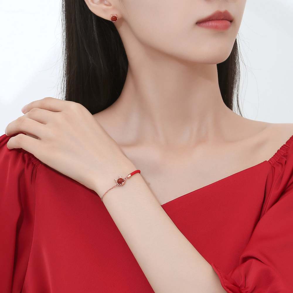 ???A Flash Sale-  925 Sterling Silver Year of the Dragon Cinnabar Red Agate Dragon Protection Bracelet Necklace Pendant Earrings Ring