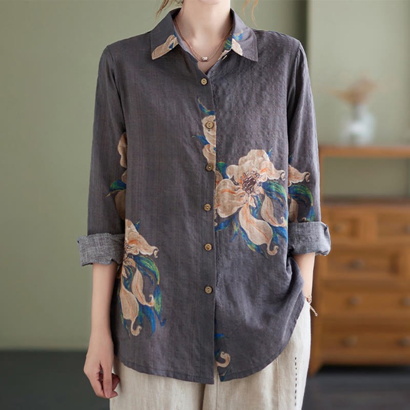 Literary Artistic Flower Print Cotton Linen Clothing