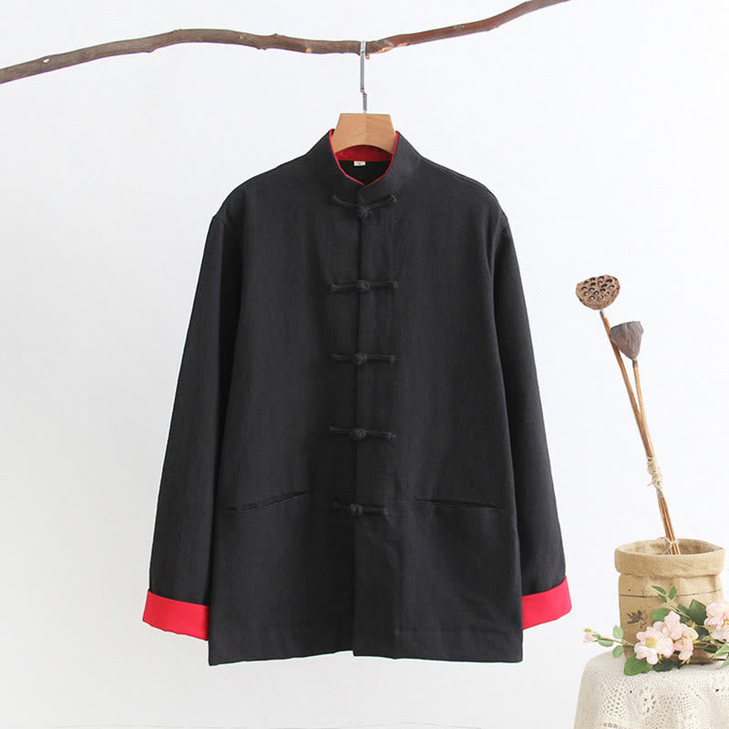 Tang Frog-Button Long Sleeve Shirt Cotton Linen Men's Clothing