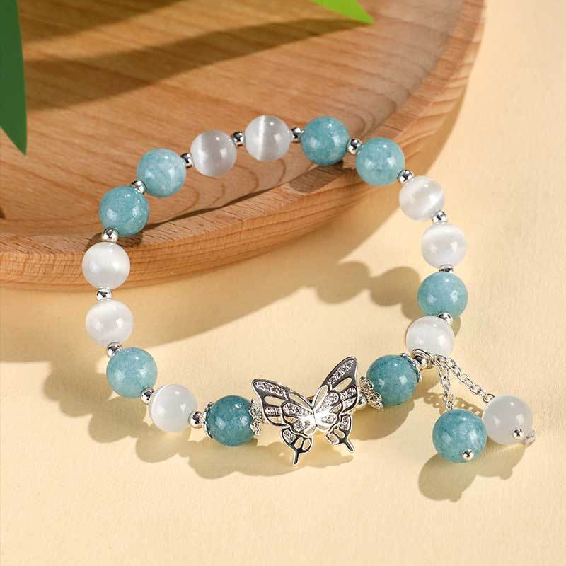 Chrysoberyl Cat's Eye Chalcedony Butterfly Love Bracelet