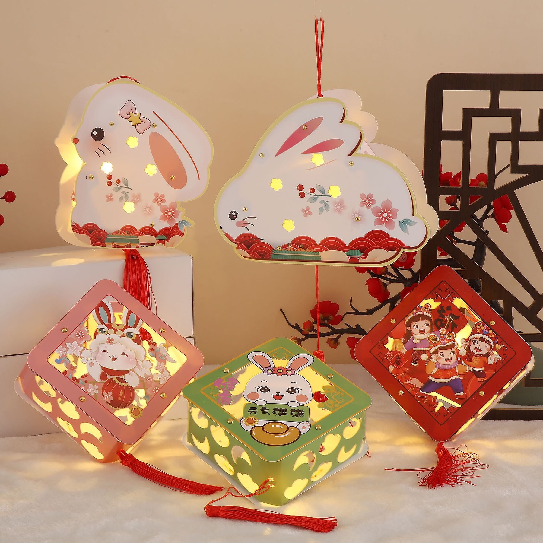 DIY Good Luck Cute Rabbit Paper Lantern Lamp Mid-Autumn Festival Lantern Decoration