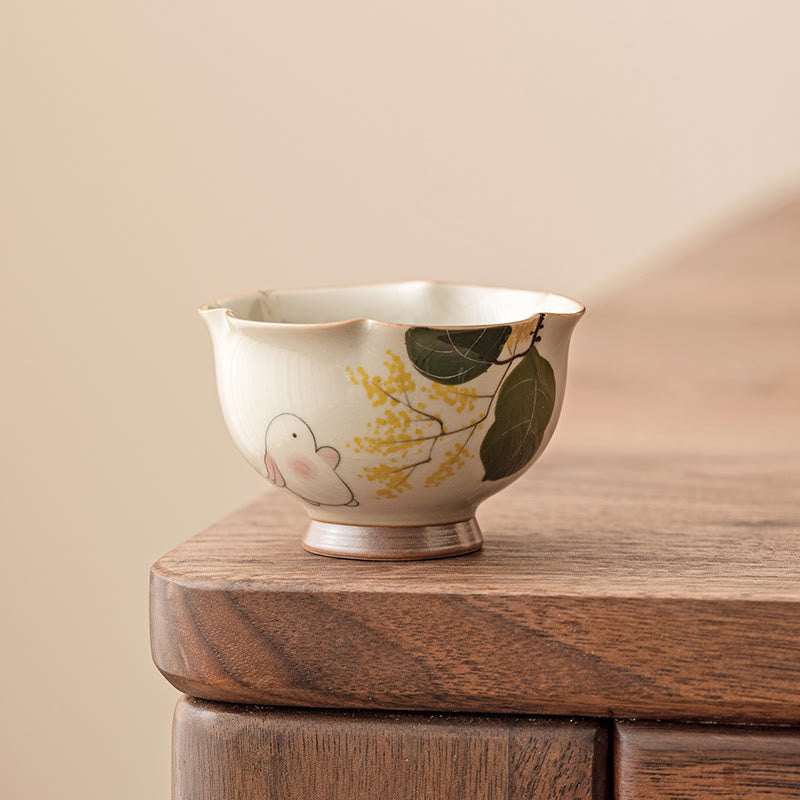 Hand Painted Small Osmanthus Rabbit Ceramic Teacup Kung Fu Tea Cup 40ml