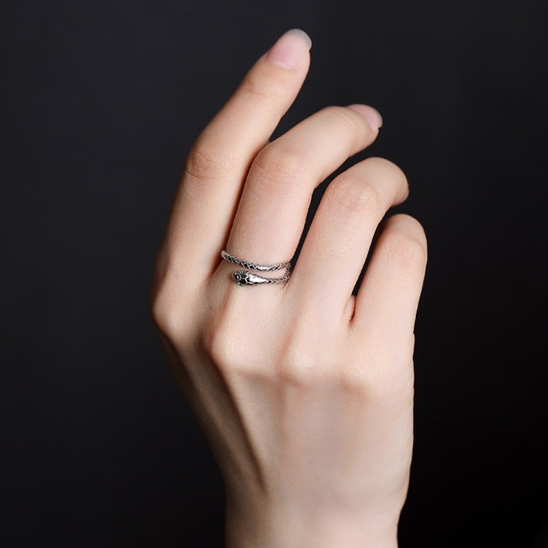 925 Sterling Silver Year Of The Snake Adjustable Open Blessing Protection Ring
