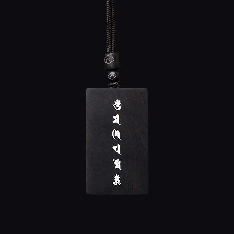 999 Sterling Silver Small Leaf Red Sandalwood Ebony Wood Om Mani Padme Hum Inlaid Protection Necklace Pendant