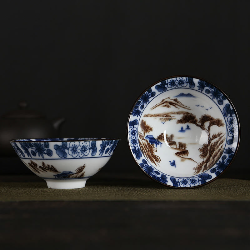Flowers Fu Character Mountains Lotus Cherry Blossoms Ceramic Teacup Kung Fu Tea Cup