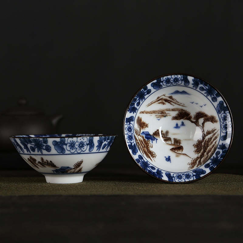 Flowers Fu Character Mountains Lotus Cherry Blossoms Ceramic Teacup Kung Fu Tea Cup