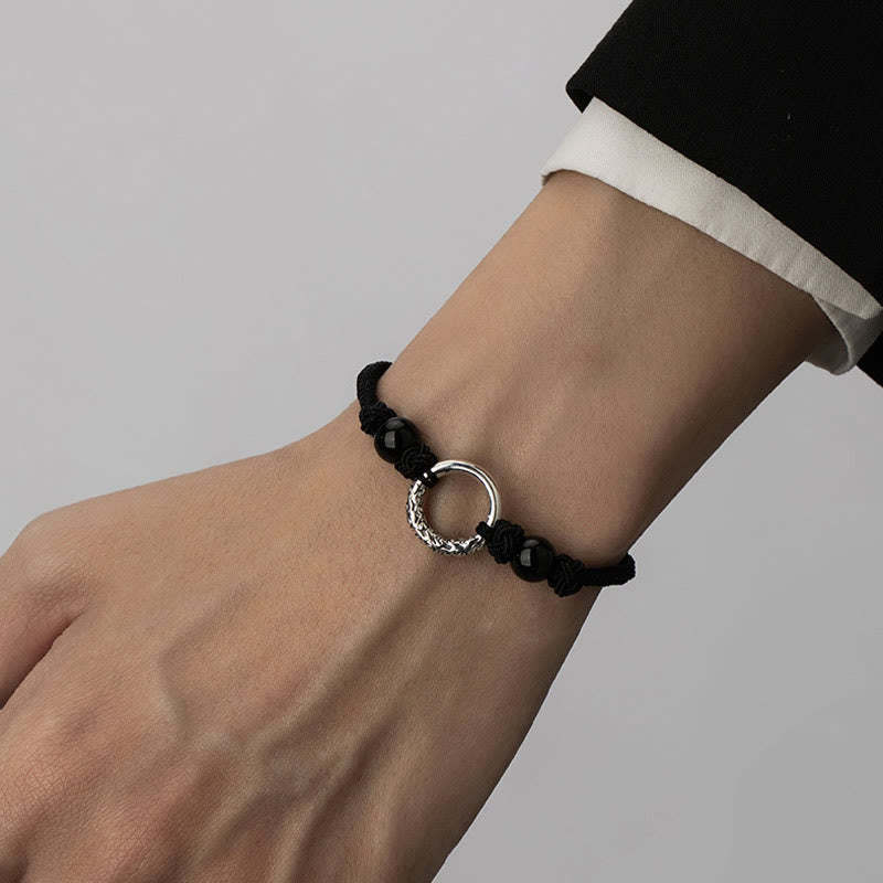 925 Sterling Silver Black Onyx Peace Buckle Protection Bracelet