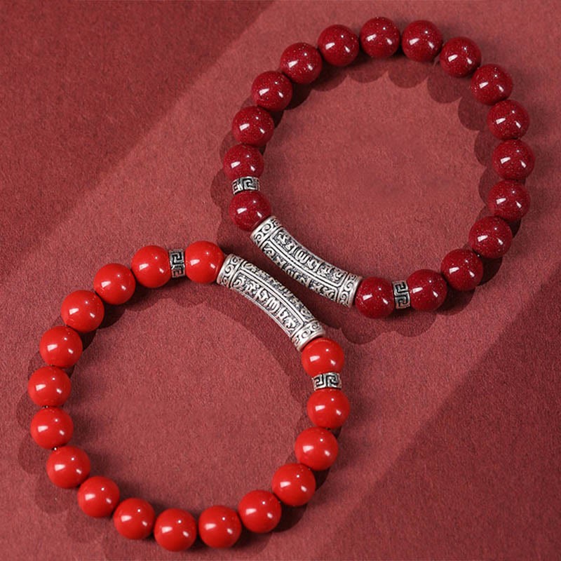 Cinnabar 999 Sterling Silver Six True Words Blessing Bracelet