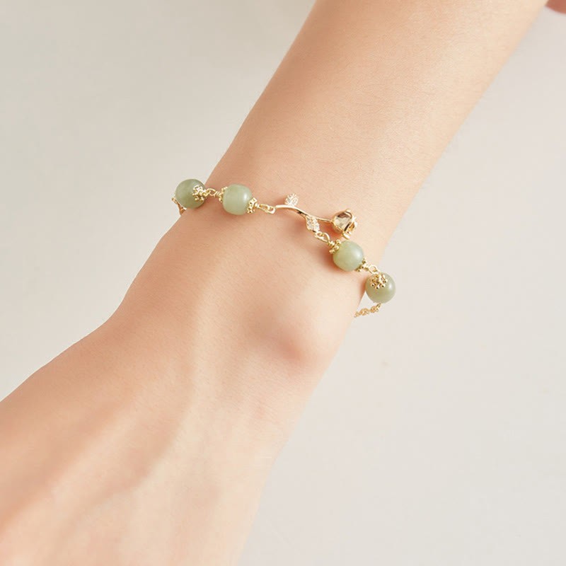14K Gold Plated Hetian Jade Golden Rose Flower Luck Chain Bracelet
